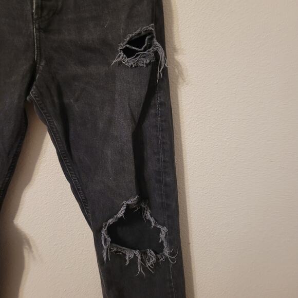 Agolde 90s Pinch Waist Button Fly Jeans Womens 25 Black Distressed High Rise - Picture 2 of 12